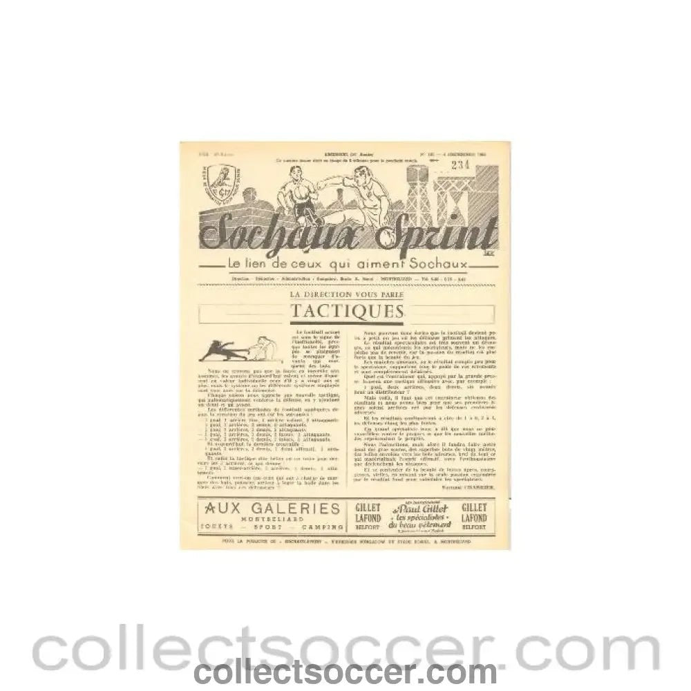 1955 Sochaux, France Official Programme Sochaux Sprint of 04/12/1955 - Collect Soccer