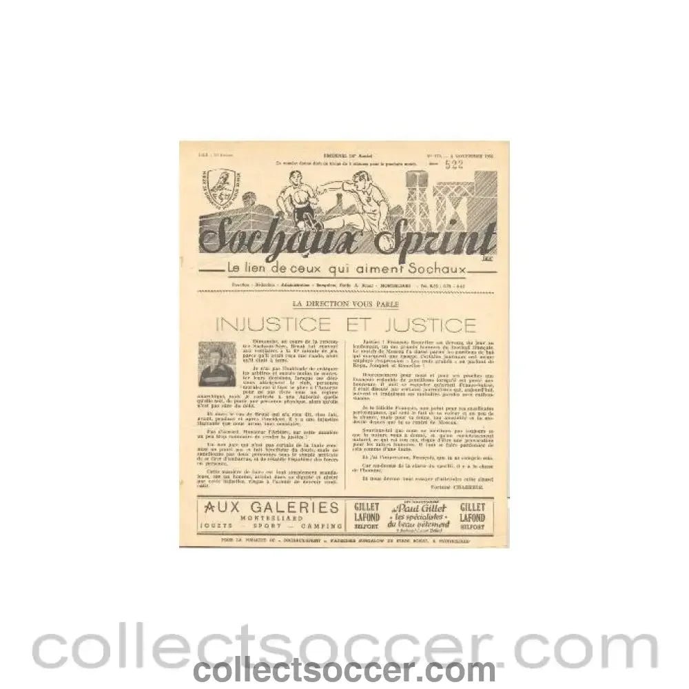1955 Sochaux, France Official Programme Sochaux Sprint of 06/11/1955 - Collect Soccer