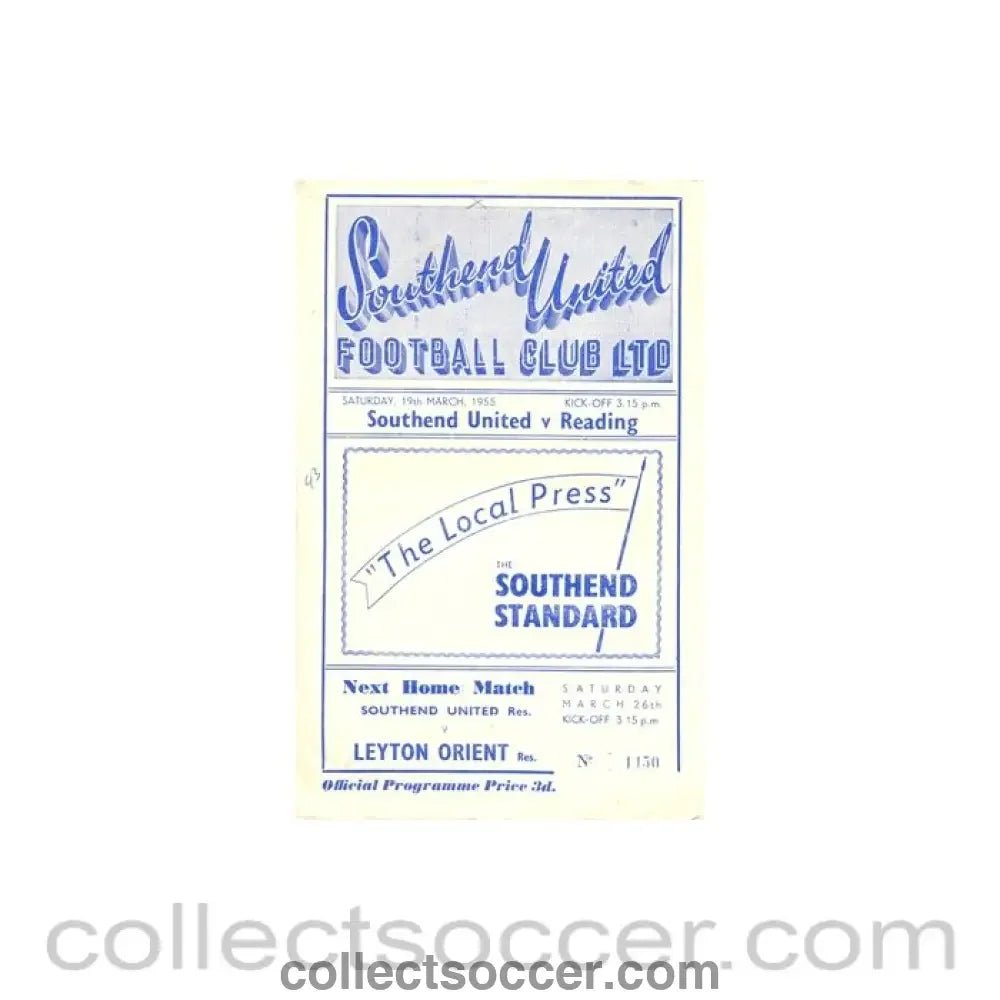 1955 - Southend United v Leyton Orient official programme 19/03/1955 - Collect Soccer