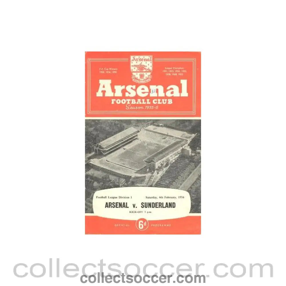1956 - Arsenal v Sunderland official programme 04/02/1956