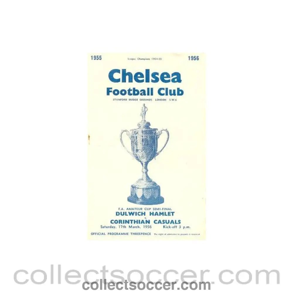 1956 - AtChelsea Dulwich Hamlet v Corinthian Casuals official programme 17/03/1956 - Collect Soccer