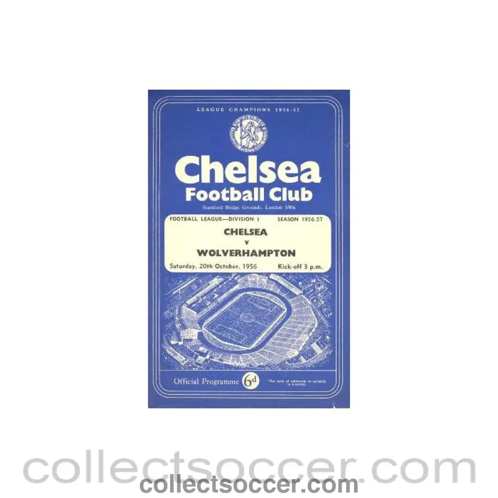 1956 - Chelsea v Wolverhampton Wanderers official programme 20/10/1956