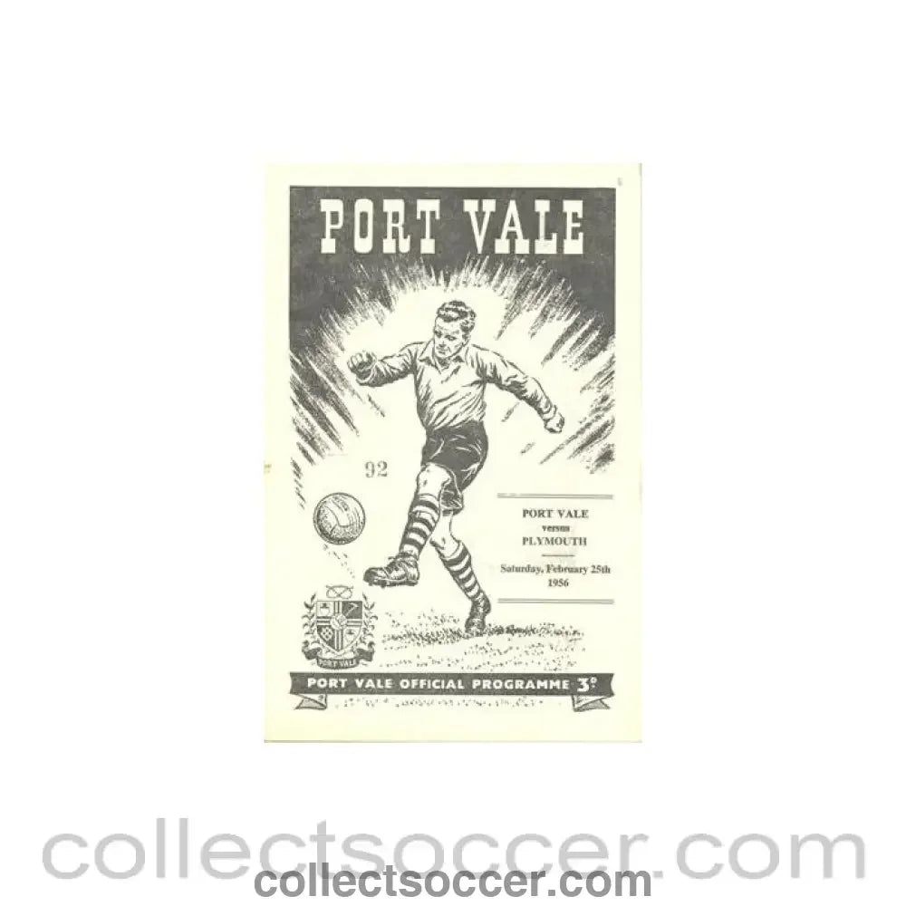 1956 - Port Vale v Plymouth official programme 25/02/1956 Football League - Collect Soccer
