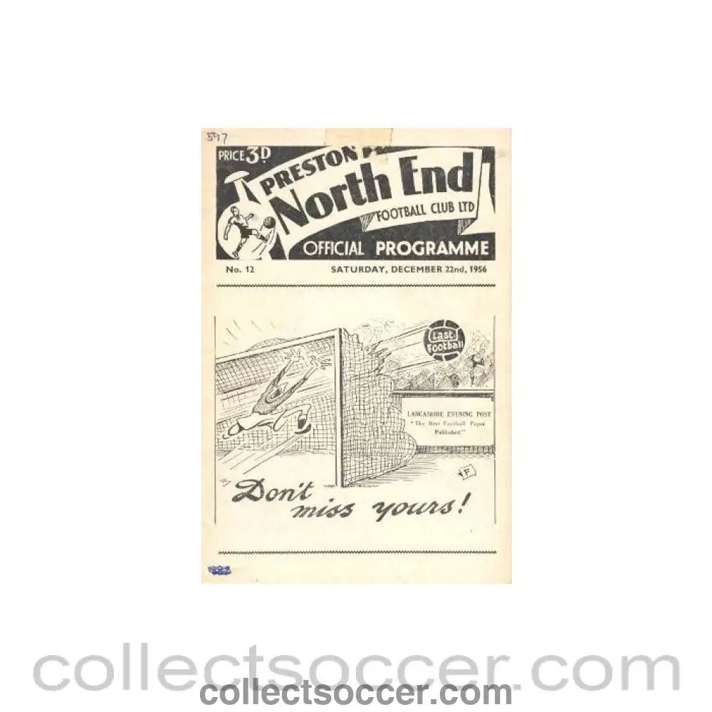 1956 - Preston North End vChelsea official programme 22/12/1956 - Collect Soccer
