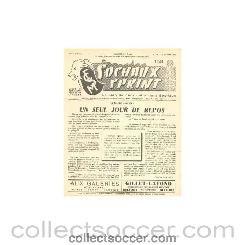 1956 Sochaux, France Official Programme Sochaux Sprint of 25/12/1956 - Collect Soccer