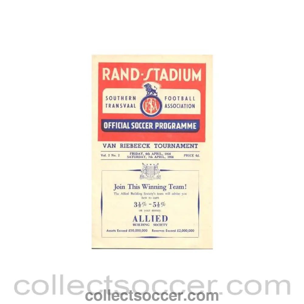 1956 South Africa - Natal v The Rest official programme 06/04/1956 and Western Province v Southern Transvaal - Collect Soccer