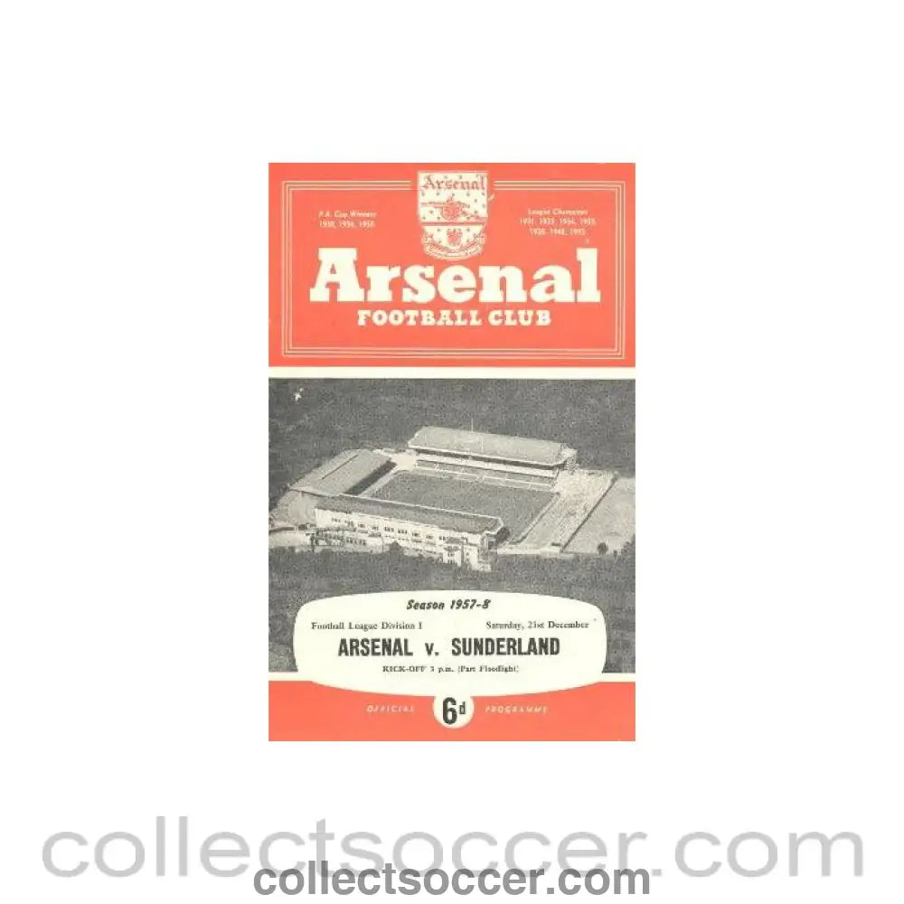 1957 - Arsenal v Sunderland official programme 21/12/1957