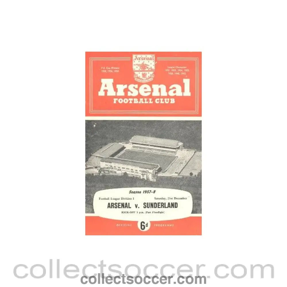 1957 - Arsenal v Sunderland official programme 21/12/1957 - Collect Soccer