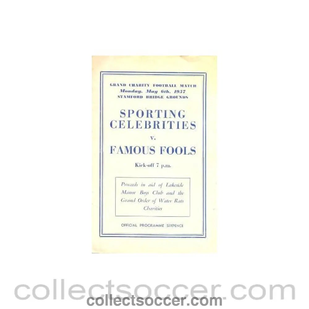 1957 - AtChelsea Sporting Celebrities v Famous Fools charity match official programme 06/05/1957 - Collect Soccer