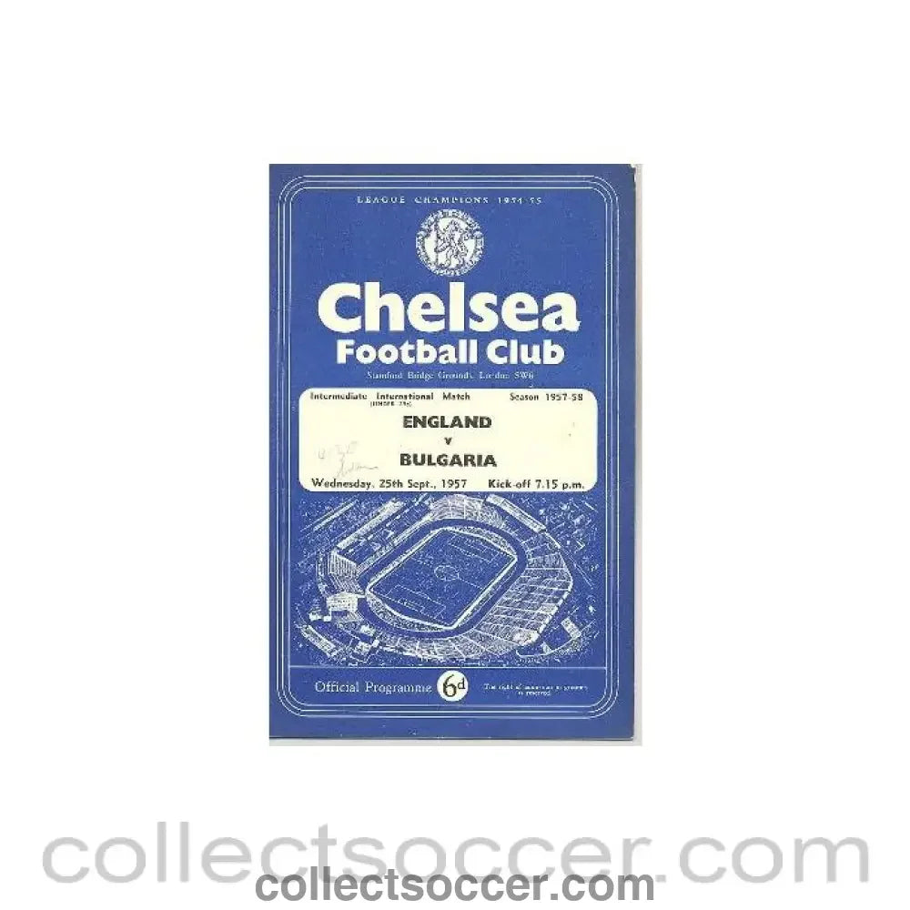 1957 England v Bulgaria At Chelsea official programme 25/09/1957