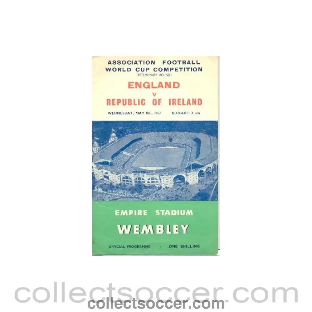 1957 England v Republic of Ireland official programme 08/05/1957 World Cup Qualifier - Collect Soccer