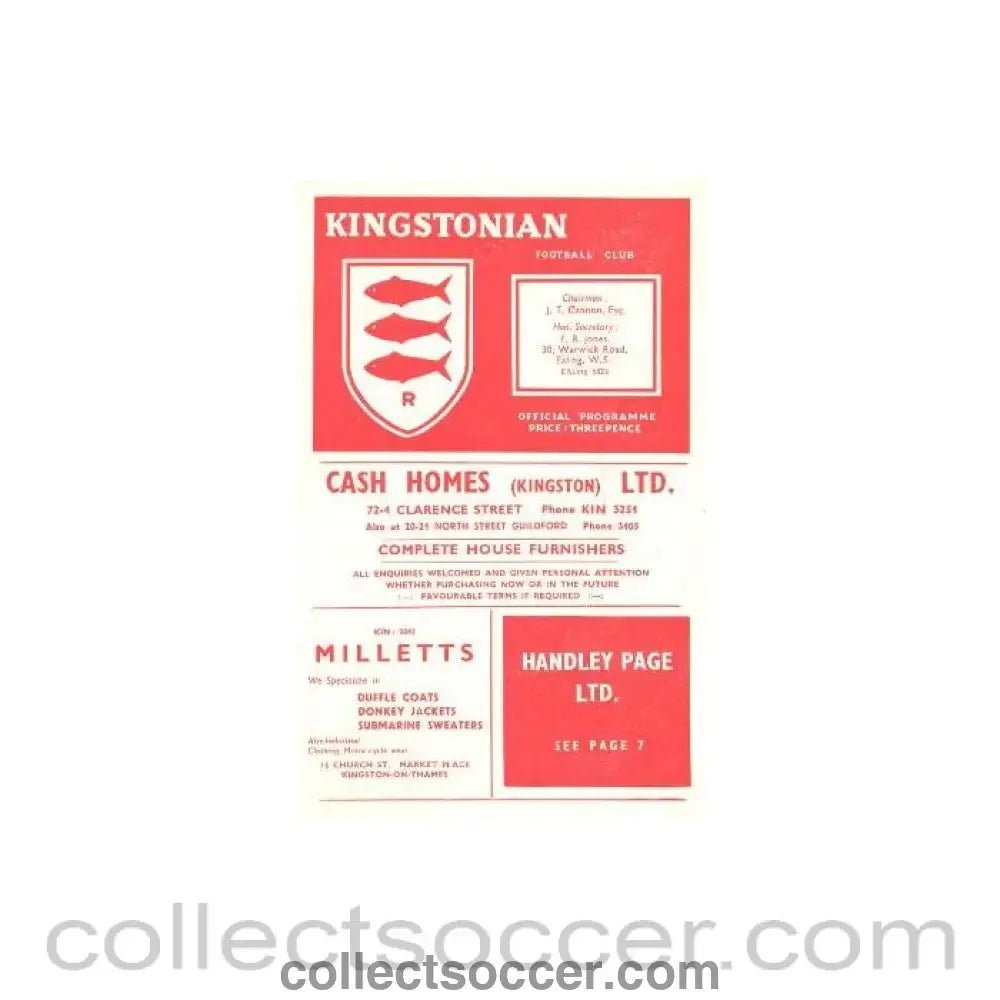 1957 - Kingstonian v Hayes official programme 23/02/1957 - Collect Soccer