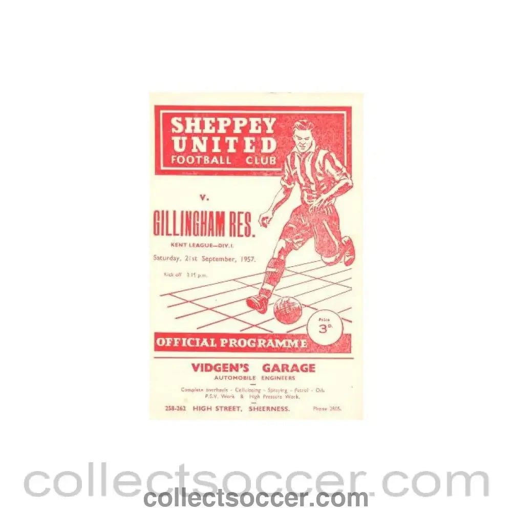 1957 - Sheppey United v Gillingham Reserves official programme 21/09/1957 - Collect Soccer