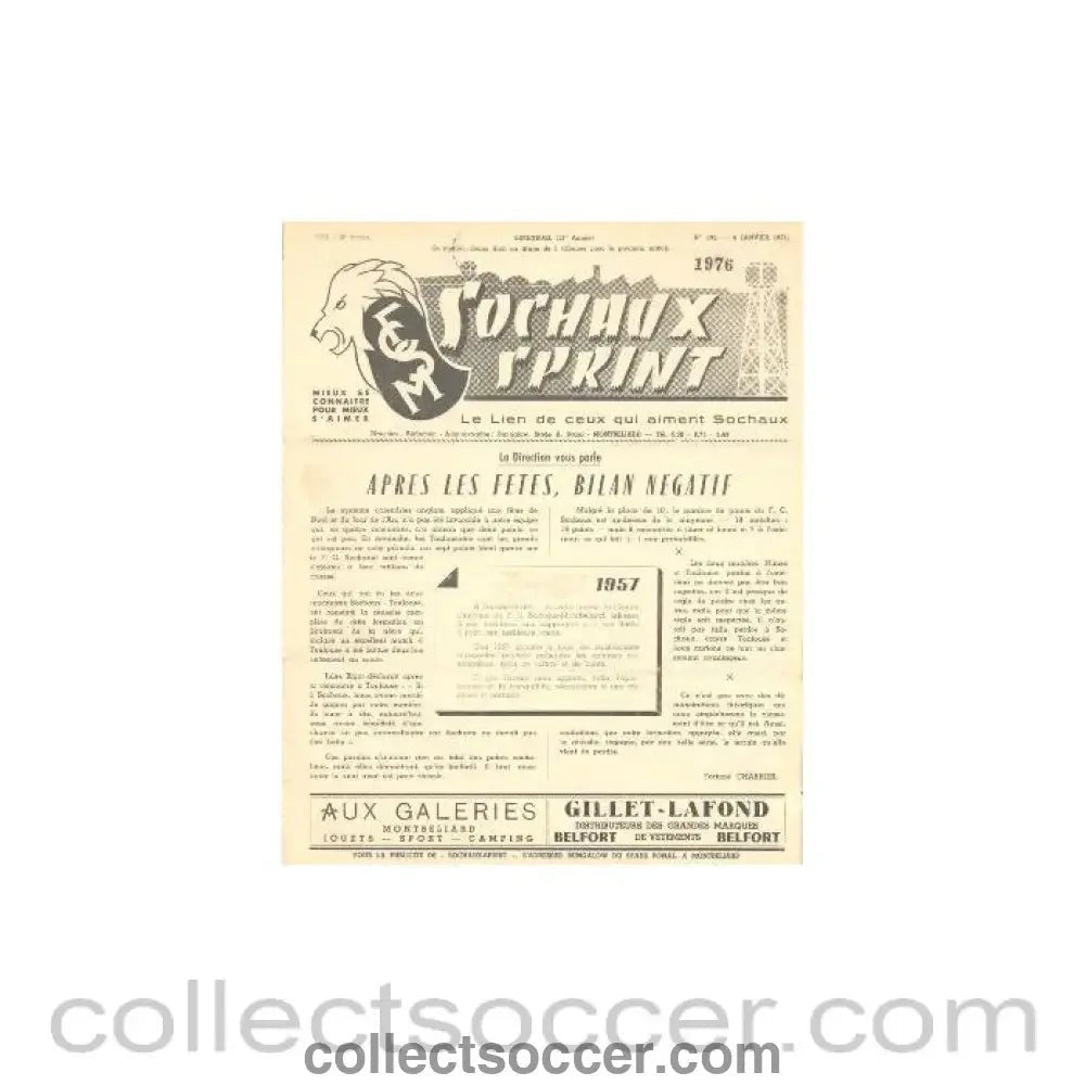 1957 Sochaux, France Official Programme Sochaux Sprint of 06/01/1957 - Collect Soccer