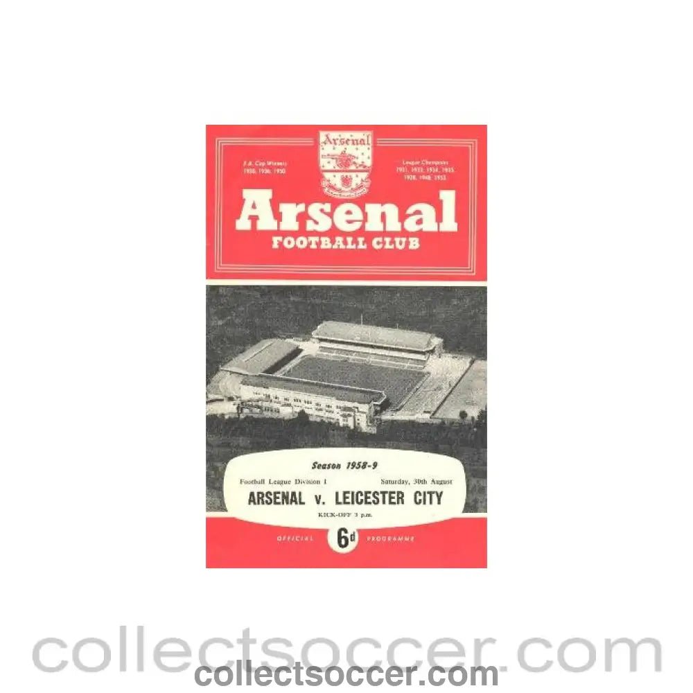1958 - Arsenal v Leicester City official programme 30/08/1958 - Collect Soccer