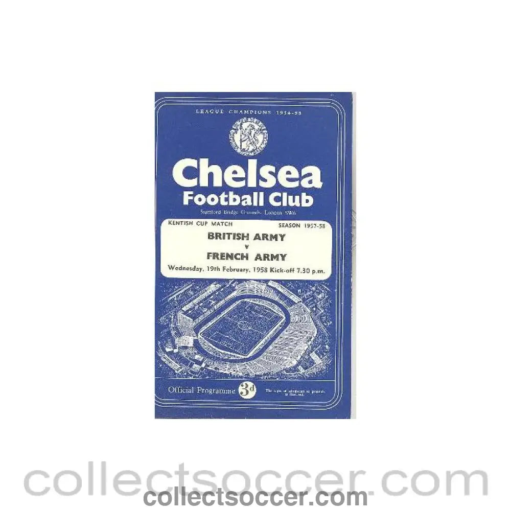 1958 - AtChelsea British Army v French Army official programme 19/02/1958