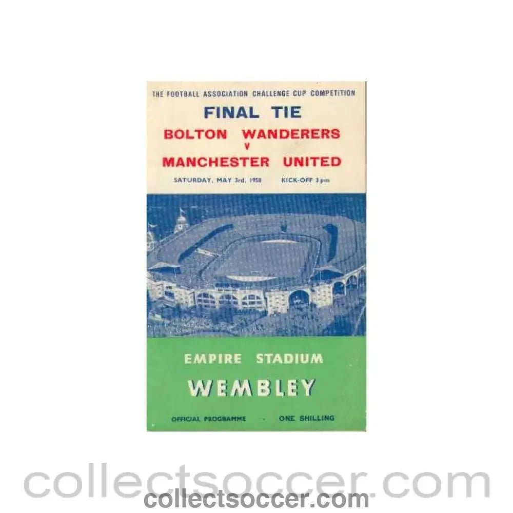 1958 FA Cup Final Programme Bolton Wanderers v Manchester United - Collect Soccer
