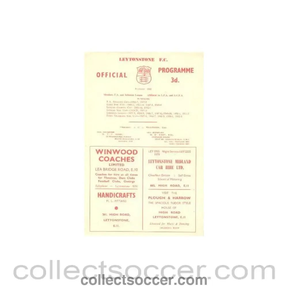 1958 - Leytonstone v Ilford official programme 29/03/1958 - Collect Soccer