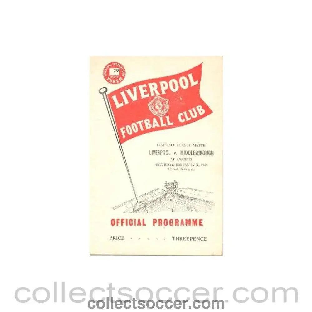 1958 - Liverpool v Middlesbrough official programme 18/01/1958 - Collect Soccer