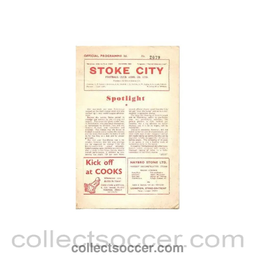 1958 - Stoke City v Middlesbrough official programme 13/09/1958 Football League - Collect Soccer