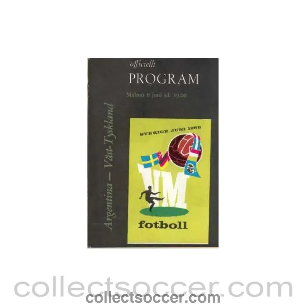 1958 World Cup Programme Argentina v West Germany - Collect Soccer