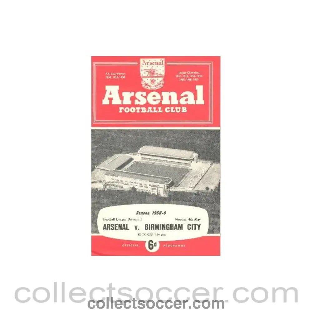 1959 - Arsenal v Birmingham City official programme 04/05/1959 - Collect Soccer