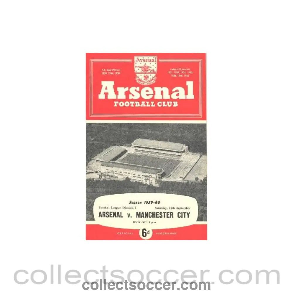 1959 - Arsenal v Manchester City official programme 12/09/1959 - Collect Soccer