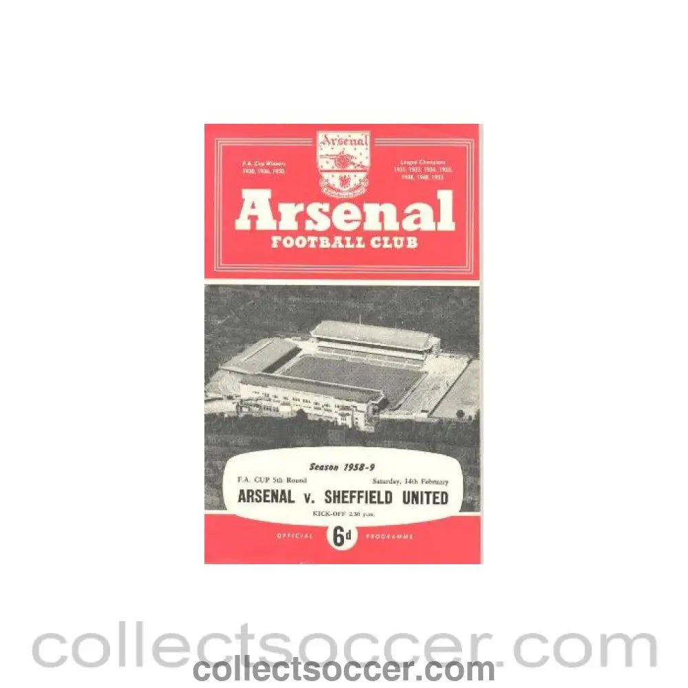 1959 - Arsenal v Sheffield United official programme 14/02/1959 - Collect Soccer