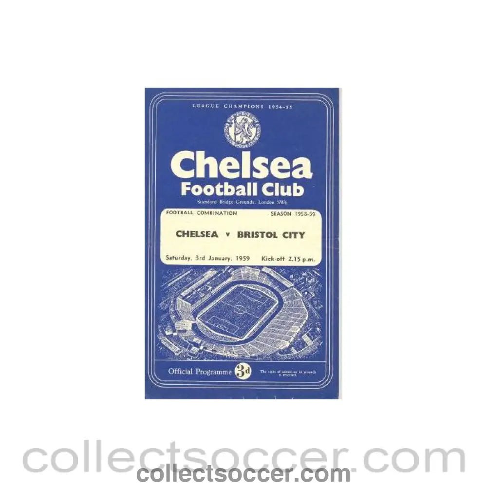 1959 - Chelsea Reserves v Bristol City Reserves official programme 03/01/1959 - Collect Soccer