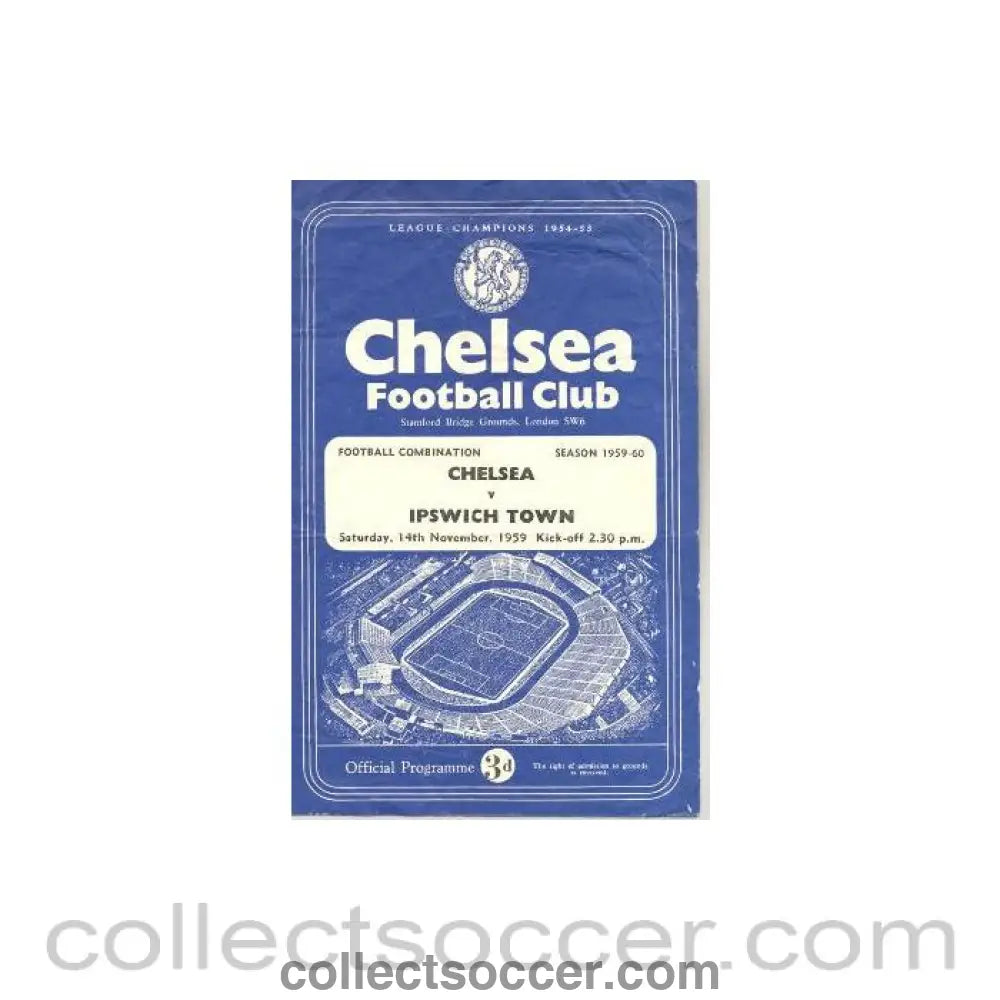 1959 - Chelsea v Ipswich Town official programme 14/11/1959