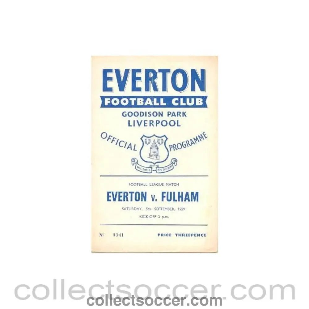 1959 - Everton v Fulham official programme 05/09/1959 Football League - Collect Soccer