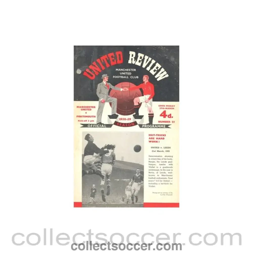 1959 - Manchester United v Portsmouth official programme 27/03/1959 - Collect Soccer