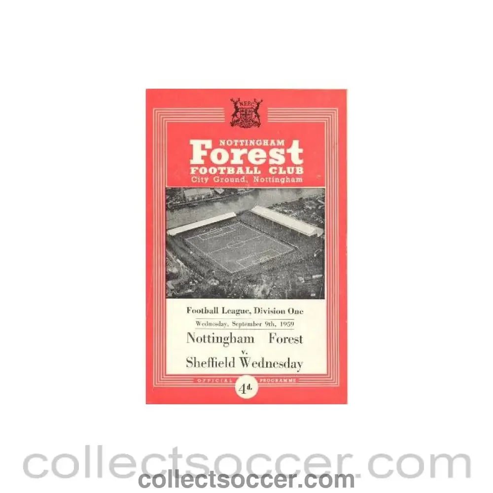 1959 - Nottingham Forest v Sheffield Wednesday official programme 09/09/1959 Football League - Collect Soccer
