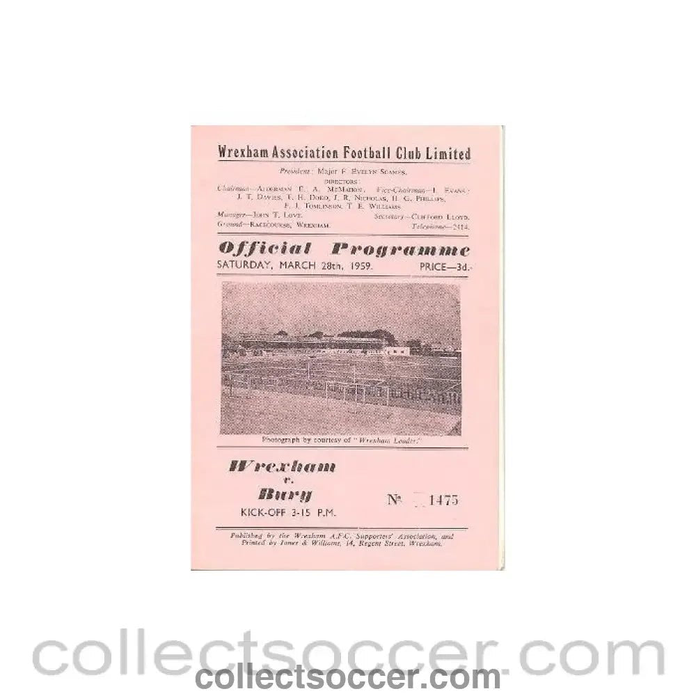 1959 - Wrexham v Bury official programme 28/03/1959 - Collect Soccer