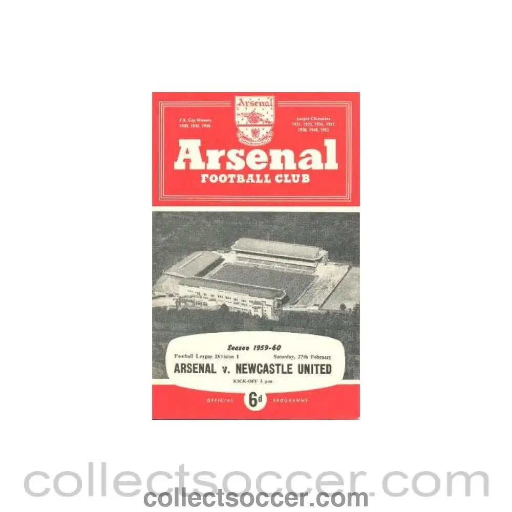 1960 - Arsenal v Newcastle United official programme 27/02/1960 - Collect Soccer