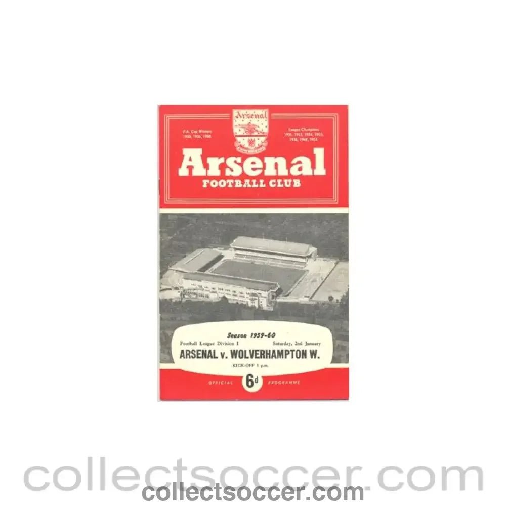 1960 - Arsenal v Wolverhampton W. official programme 02/01/1960 - Collect Soccer
