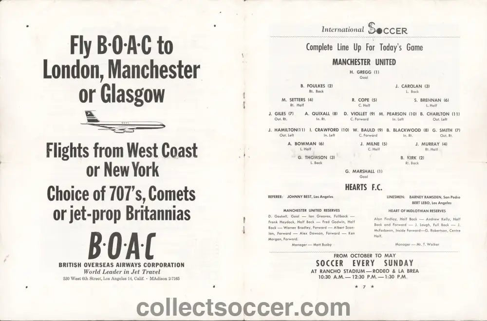 1960 Played at Wrigley Field California Heart of Midlothian v Manchester United Football Programme - Collect Soccer