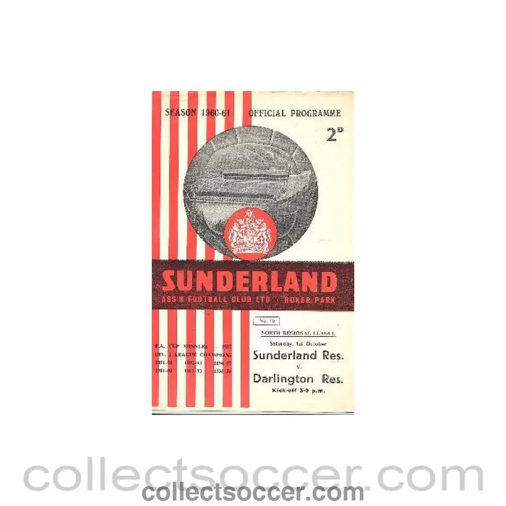 1960 - Sunderland v Darlington official programme 01/10/1960 Reserves - Collect Soccer