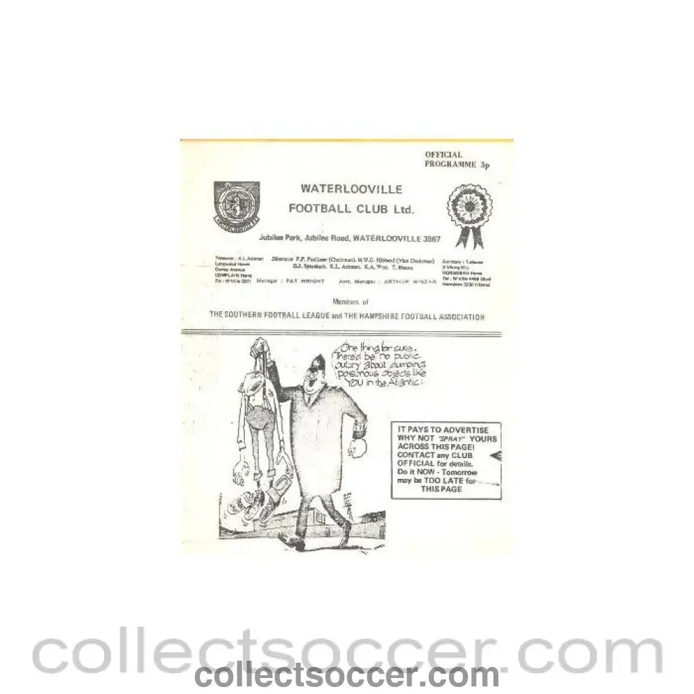 1960 - Waterlooville v Wimbledon official programme probably early1960's - Collect Soccer