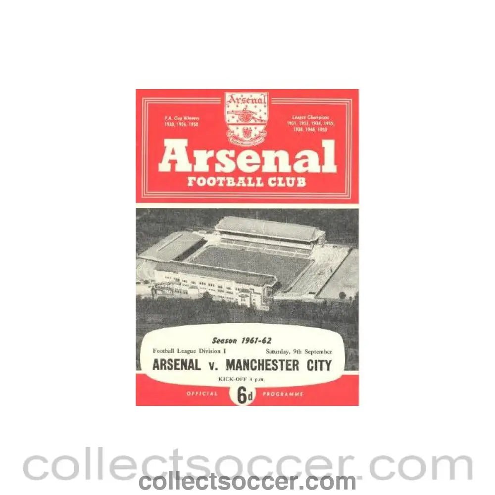 1961 - Arsenal v Manchester City official programme 09/09/1961 - Collect Soccer