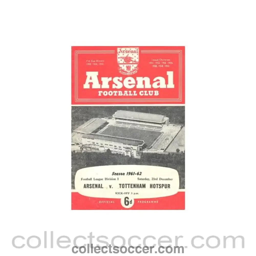 1961 - Arsenal v Tottenham Hotspur official programme 23/12/1961 - Collect Soccer