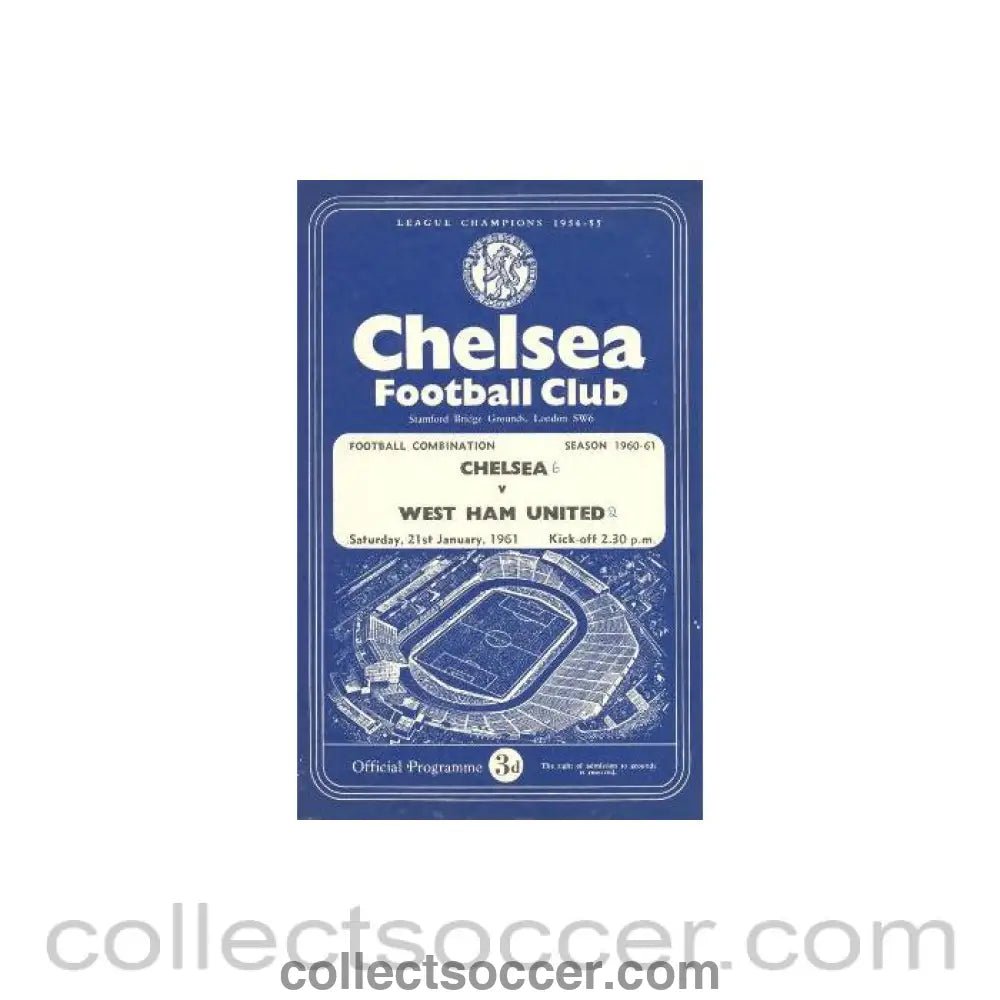 1961 - Chelsea Reserves v West Ham United Reserves official programme 21/01/1961 - Collect Soccer