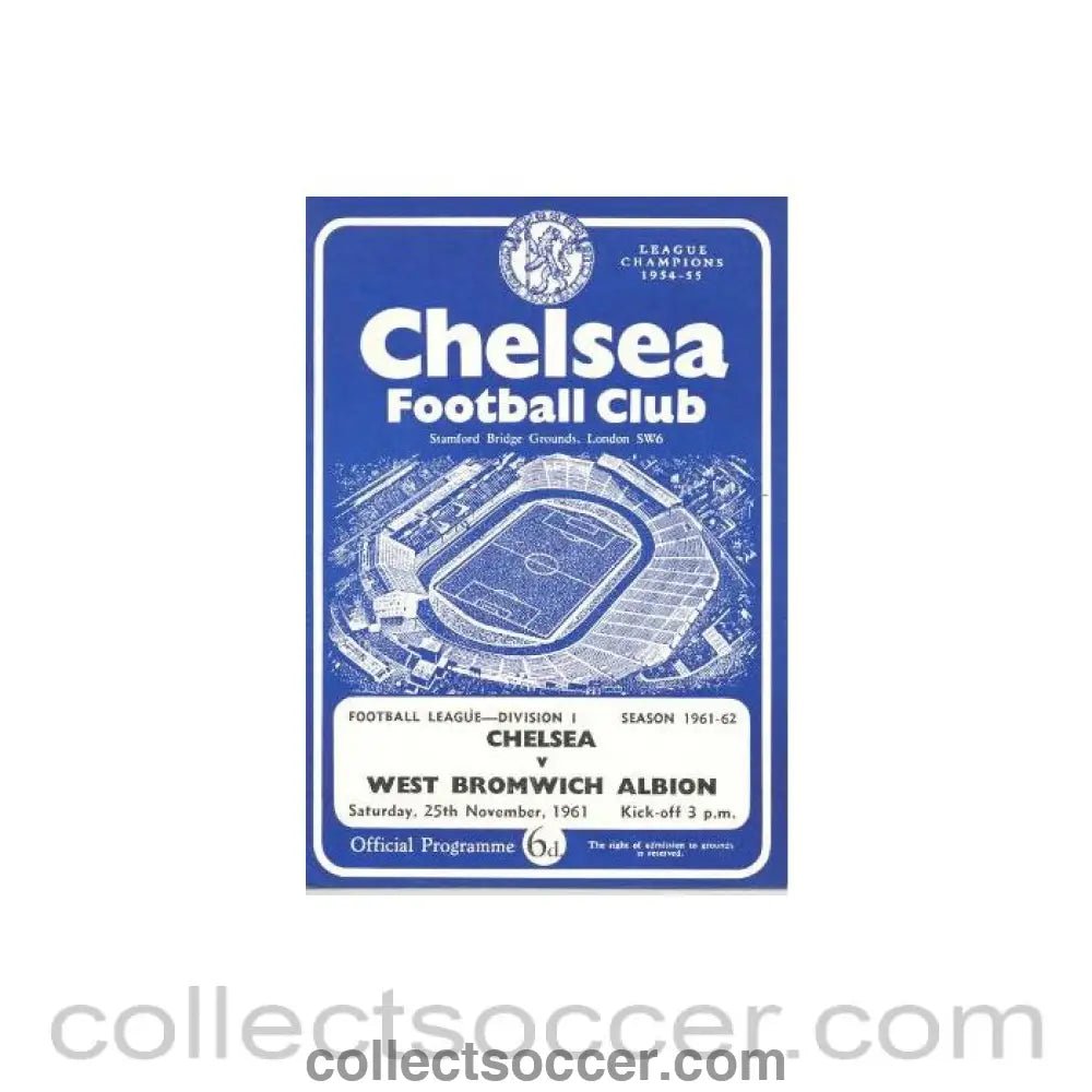 1961 - Chelsea v West Bromwich Albion official programme 25/11/1961 - Collect Soccer