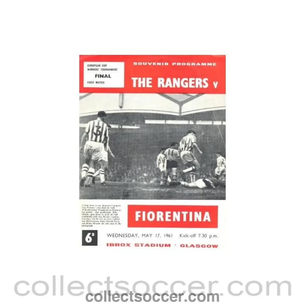 1961 Cup Winners Cup Final Glasgow Rangers v Fiorentina official programme 1961 - Collect Soccer
