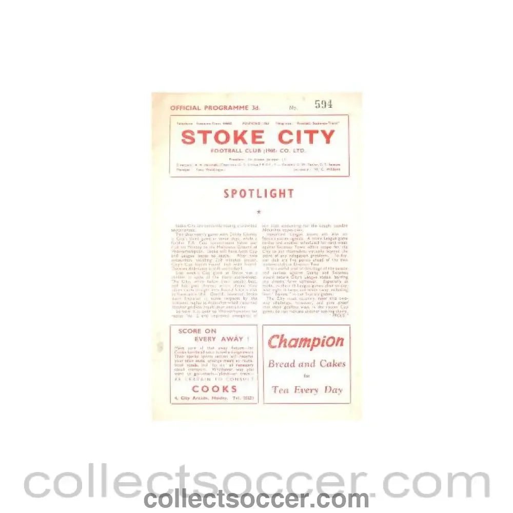 1961 - Stoke City v Derby County official programme 04/02/1961 - Collect Soccer