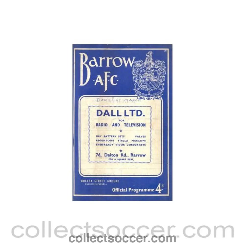 1962 - Barrow v Doncaster Rovers official programme 01/01/1962 - Collect Soccer