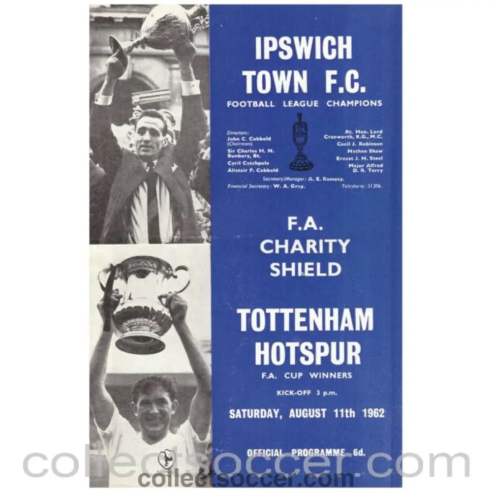 1962 Charity Shield Official Programme Ipswich Town v Tottenham Hotspur - Collect Soccer