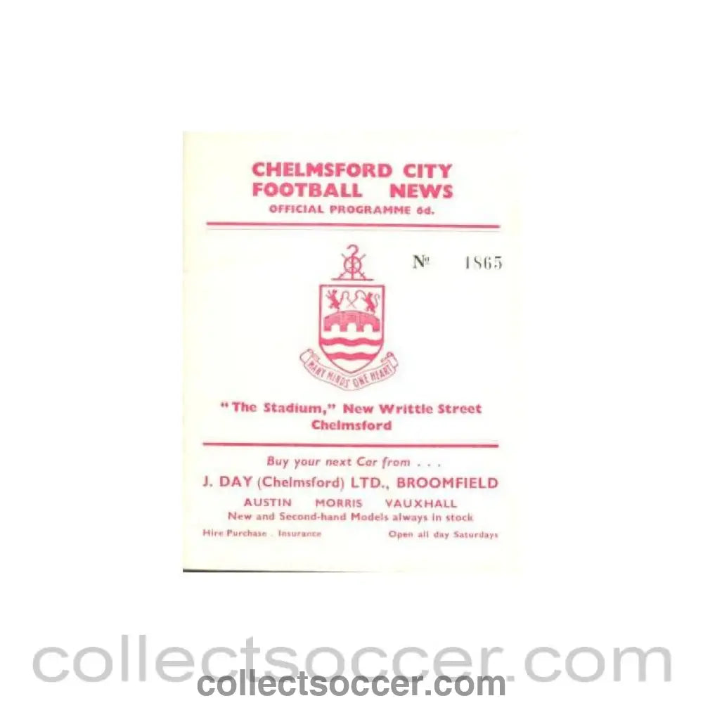 1962 - Chelmsford v Romford official programme 08/10/1962