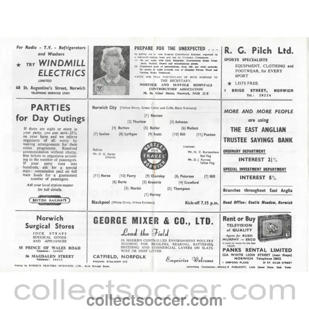 1962 - 1962 Football League Cup Semi - Final Norwich City v Blackpool - Collect Soccer