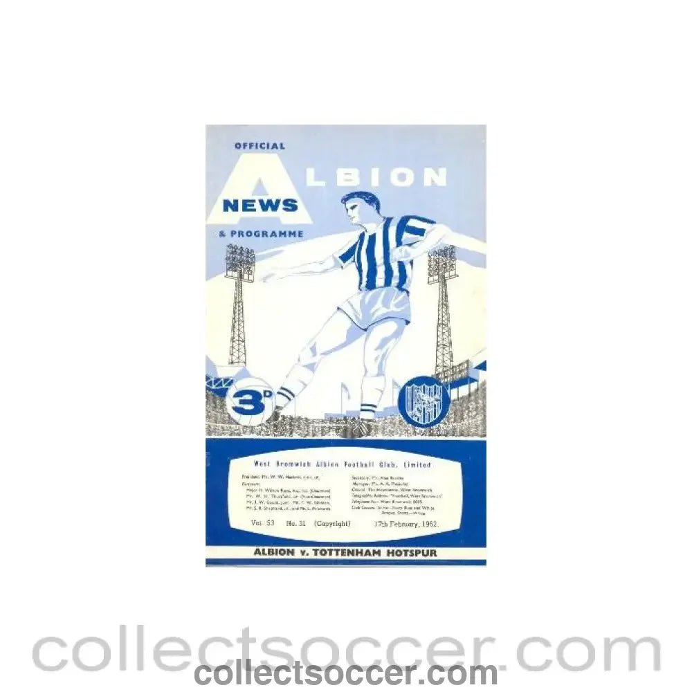 1962 - West Bromwich Albion v Tottenham Hotspur official programme 17/02/1962 - Collect Soccer